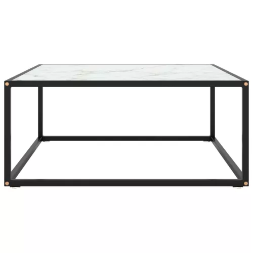  fekete dohányzóasztal fehér márvány mintás üveggel 80x80x35 cm