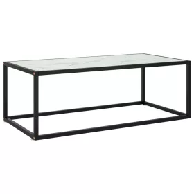    fekete dohányzóasztal fehér márvány mintás üveggel 100x50x35 cm