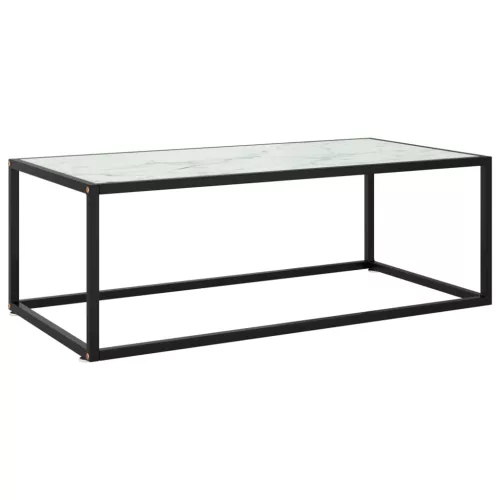  fekete dohányzóasztal fehér márvány mintás üveggel 100x50x35 cm