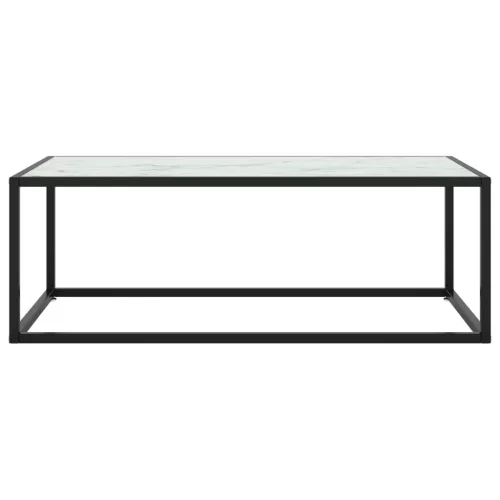  fekete dohányzóasztal fehér márvány mintás üveggel 100x50x35 cm