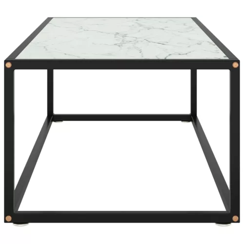 fekete dohányzóasztal fehér márvány mintás üveggel 100x50x35 cm