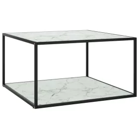    fekete dohányzóasztal fehér márvány mintás üveggel 90x90x50 cm