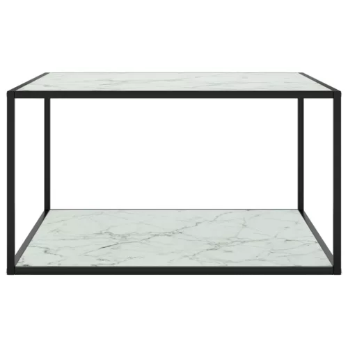  fekete dohányzóasztal fehér márvány mintás üveggel 90x90x50 cm