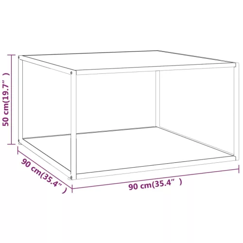  fekete dohányzóasztal fehér márvány mintás üveggel 90x90x50 cm