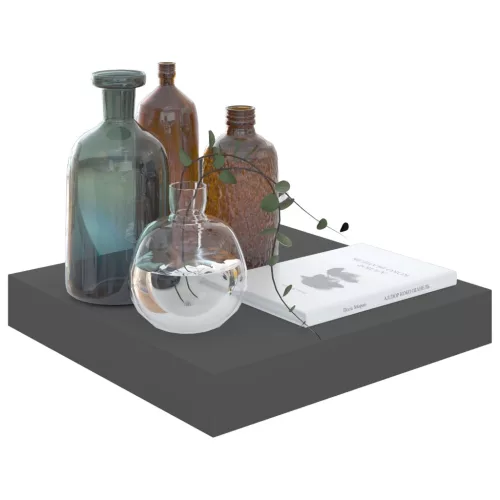  magasfényű szürke MDF lebegő fali polc 23 x 23,5 x 3,8 cm