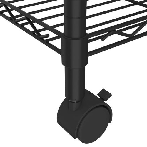  4 szintes fekete tárolópolc kerekekkel 90 x 35 x 142 cm 200 kg