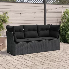    3 részes fekete polyrattan kerti ülőgarnitúra párnával