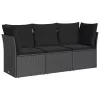 3 részes fekete polyrattan kerti ülőgarnitúra párnával