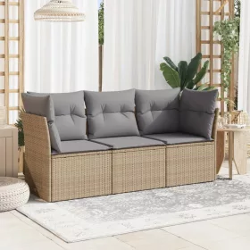    3 részes bézs polyrattan kerti ülőgarnitúra párnákkal