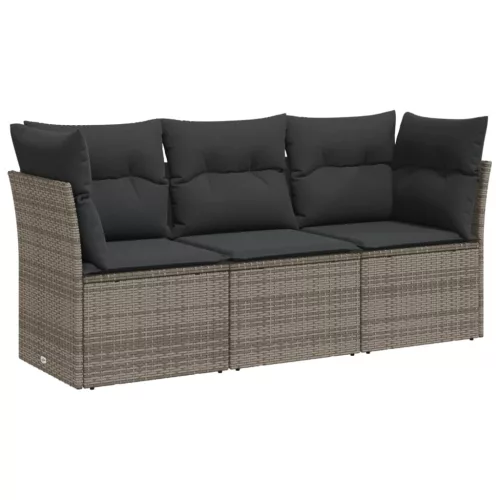  3 részes szürke polyrattan kerti ülőgarnitúra párnákkal
