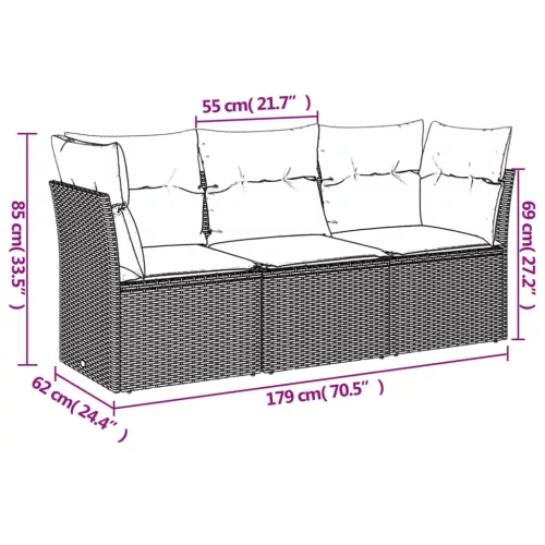  3 részes szürke polyrattan kerti ülőgarnitúra párnákkal