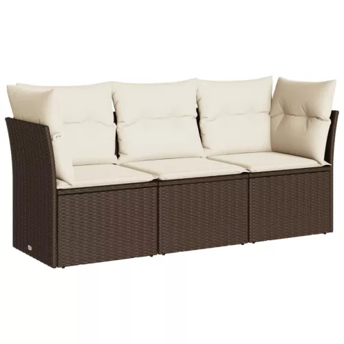  3 részes barna polyrattan kerti ülőgarnitúra párnával