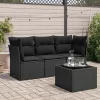  4 részes fekete polyrattan kerti ülőgarnitúra párnákkal