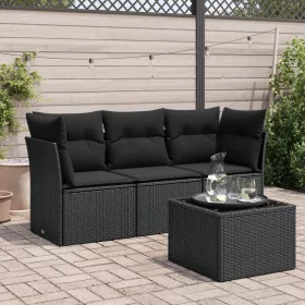    4 részes fekete polyrattan kerti ülőgarnitúra párnákkal