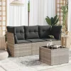  4 részes világosszürke polyrattan kerti ülőgarnitúra párnákkal