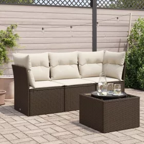    4 részes barna polyrattan kerti ülőgarnitúra párnákkal