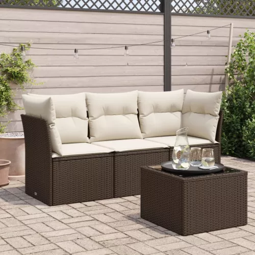  4 részes barna polyrattan kerti ülőgarnitúra párnákkal