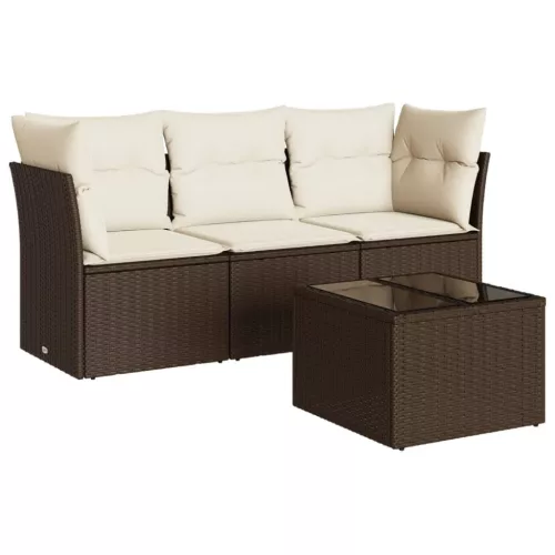  4 részes barna polyrattan kerti ülőgarnitúra párnákkal