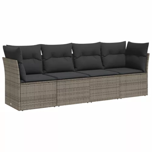  4 részes szürke polyrattan kerti ülőgarnitúra párnákkal