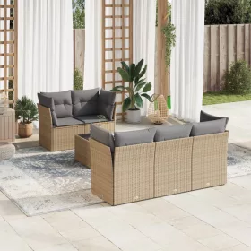  6 részes bézs polyrattan kerti ülőgarnitúra párnával