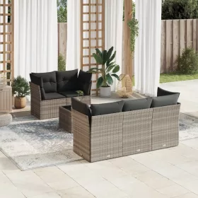    6 részes világosszürke polyrattan kerti ülőgarnitúra párnákkal