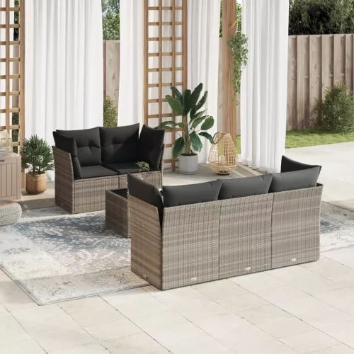  6 részes világosszürke polyrattan kerti ülőgarnitúra párnákkal