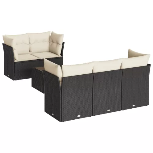  7 részes fekete polyrattan kerti ülőgarnitúra párnával