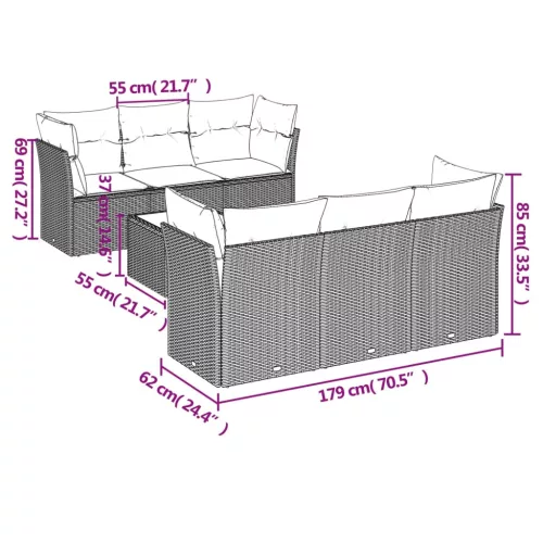  7 részes világosszürke polyrattan kerti ülőgarnitúra párnákkal