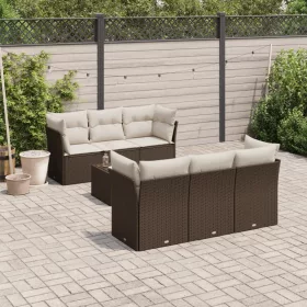    7 részes barna polyrattan kerti ülőgarnitúra párnákkal