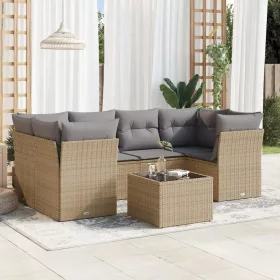    7 részes bézs polyrattan kerti ülőgarnitúra párnákkal