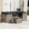  7 részes világosszürke polyrattan kerti ülőgarnitúra párnákkal