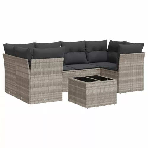  7 részes világosszürke polyrattan kerti ülőgarnitúra párnákkal