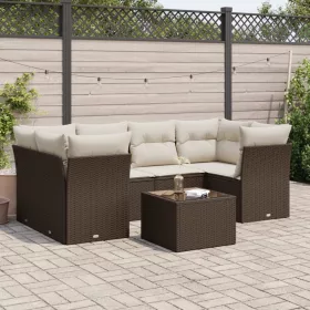    7 részes barna polyrattan kerti ülőgarnitúra párnákkal