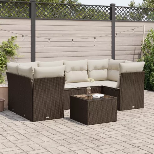  7 részes barna polyrattan kerti ülőgarnitúra párnákkal