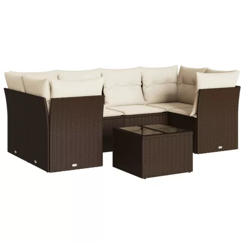  7 részes barna polyrattan kerti ülőgarnitúra párnákkal