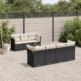    8 részes fekete polyrattan kerti ülőgarnitúra párnákkal