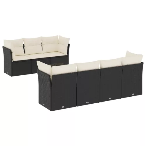  8 részes fekete polyrattan kerti ülőgarnitúra párnákkal