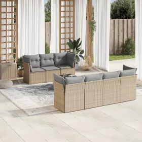  8 részes bézs polyrattan kerti ülőgarnitúra párnával
