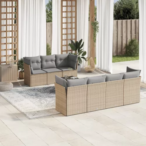  8 részes bézs polyrattan kerti ülőgarnitúra párnával