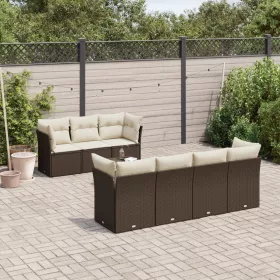    8 részes barna polyrattan kerti ülőgarnitúra párnákkal