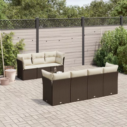  8 részes barna polyrattan kerti ülőgarnitúra párnákkal