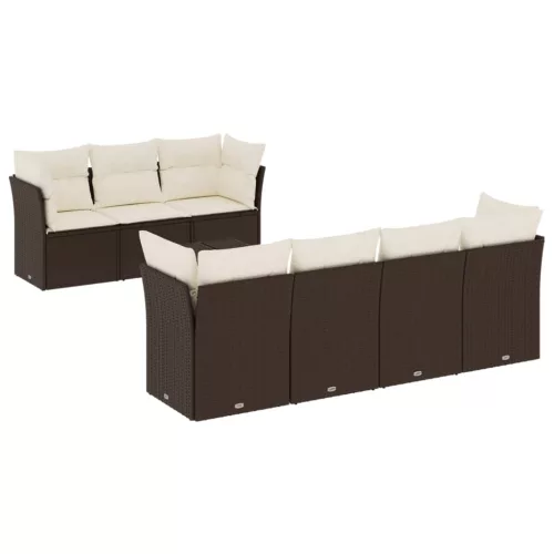  8 részes barna polyrattan kerti ülőgarnitúra párnákkal