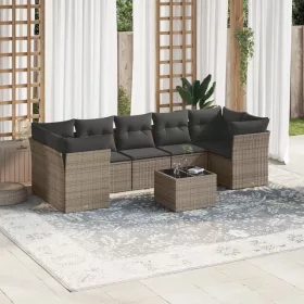    8 részes szürke polyrattan kerti ülőgarnitúra párnákkal