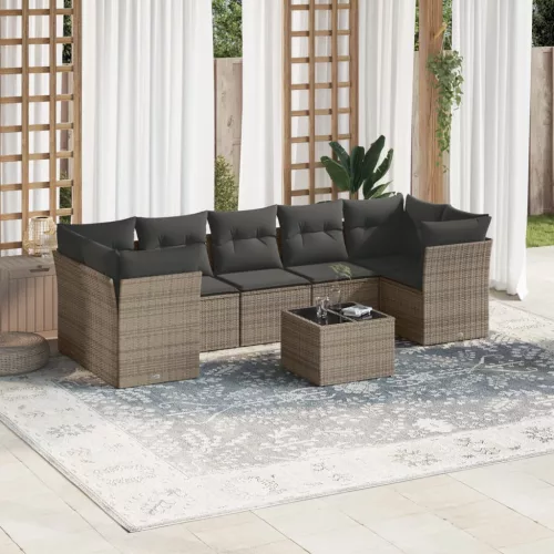  8 részes szürke polyrattan kerti ülőgarnitúra párnákkal