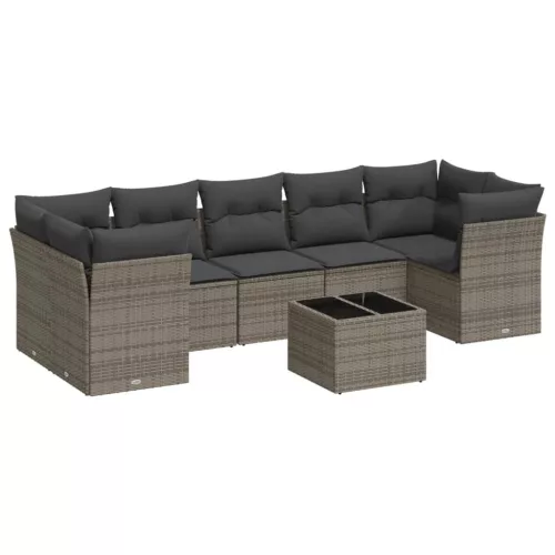  8 részes szürke polyrattan kerti ülőgarnitúra párnákkal