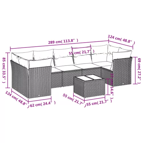  8 részes szürke polyrattan kerti ülőgarnitúra párnákkal
