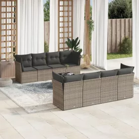    9 részes szürke polyrattan kerti ülőgarnitúra párnákkal