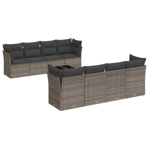  9 részes szürke polyrattan kerti ülőgarnitúra párnákkal