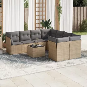    9 részes bézs polyrattan kerti ülőgarnitúra párnákkal