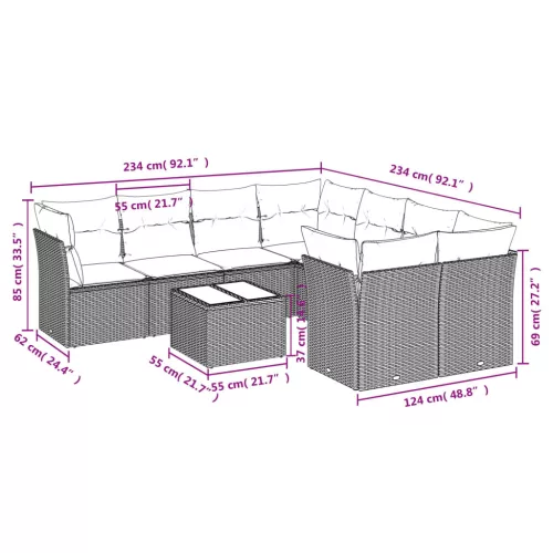  9 részes bézs polyrattan kerti ülőgarnitúra párnákkal